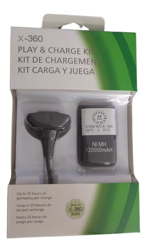 Kit De Carga Y Juega Para Xbox 360 Juega 35 Horas 12000 Mah