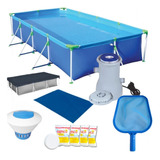 Kit Piscina 6200 L +capa+forro+filtro 110v +peneira+cloro