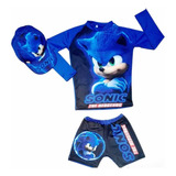 Traje De Baño Sonic Para Niño - Buzo,  Bóxer Y Gorra