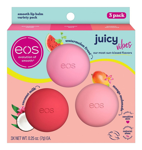 Eos 3 Pack  Lip Balm Sphere Juicy Vibes Balsamos De Sabores
