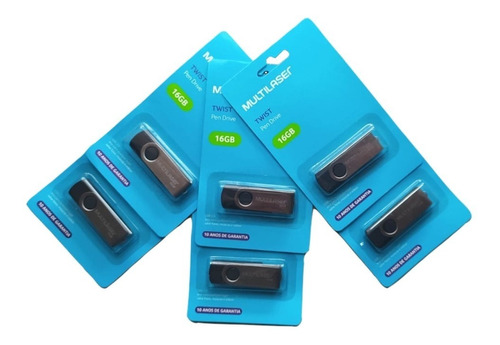 Kit 3 Pçs Pendrive Multilaser Twist 16gb 2.0 Preto/prateado