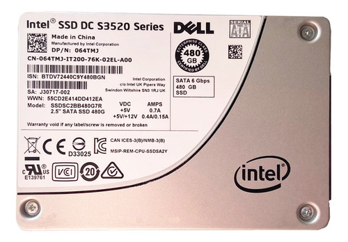 Ssd Dell Dc S3520 480gb 6gb Sata 2,5 64tmj 064tmj Ssdsc2bb480g7r @