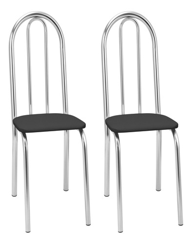 Kit 2 Cadeiras Para Cozinha Cc55 - A101 Cromado/preto Cc