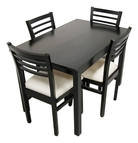 Juego Comedor Mesa Mdf 1,30cm + 4 Sillas Negras Tapiz Crudo