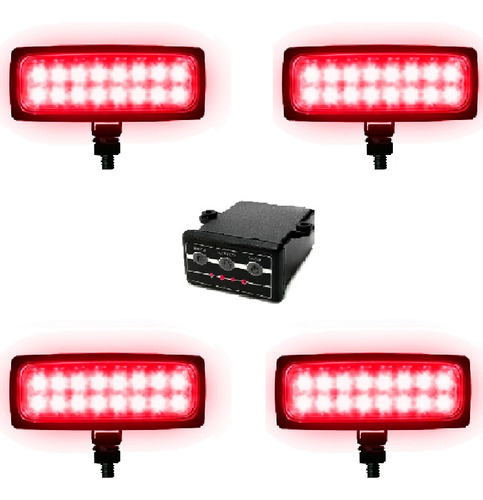 Estrobo Com 4 Faróis Vermelho 12v Leds Milha Aux Efeitos De Luz Emergência Polícia Bombeiro Patrulho Carro Moto Som 