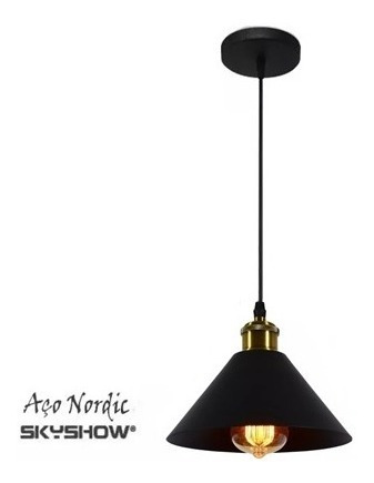 3 Pendentes Cone Preto Industrial Retro + 3 Lampadas De Led 