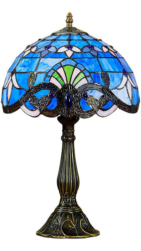 Lámpara De Mesa Tiffany Estilo Vidriera Azul Estilo Vi...