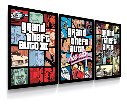 3 Poster Placa Decorativas A3 Gta 3 Vice City E San Andreas 