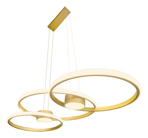 Luminária Pendente Anéis Led  Dourado  Moderno 60w 90cm