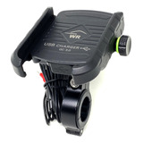 Suporte Celular Para Moto Base Alumínio Com Usb Turbo, Preto