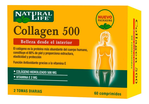Natural Life Collagen 500 Huesos Articulaciones Colageno 60c