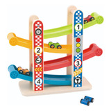 Pista Carrera De Autitos X 4 De Madera Didactico Tooky Toys Color Multicolor