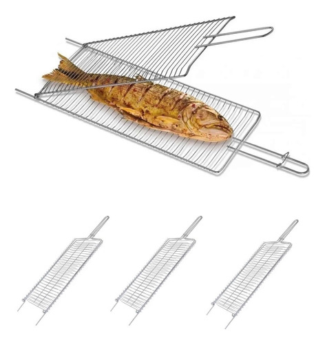 3un Grelha Dupla Inox Dobrável Churrasco Frango Peixe Carne