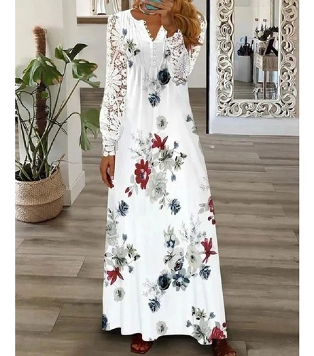 Vestido Largo De Encaje Elegante De Moda Para Mujer