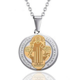 Collar San Benito Medalla Proteccion Acero + Estuche