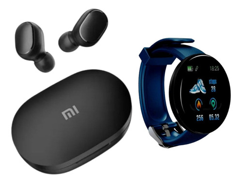 Auriculares Xiaomi Airdots + Smartwatch D18 Azul Digital