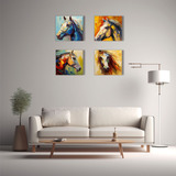 Quadro Decorativo Cavalos - 4x Telas Canvas - 30x30cm Q1025