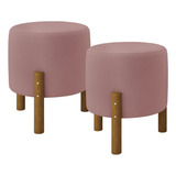 Kit 2 Puffs Redondo Banqueta Decorativa Zuppy Rose Suede