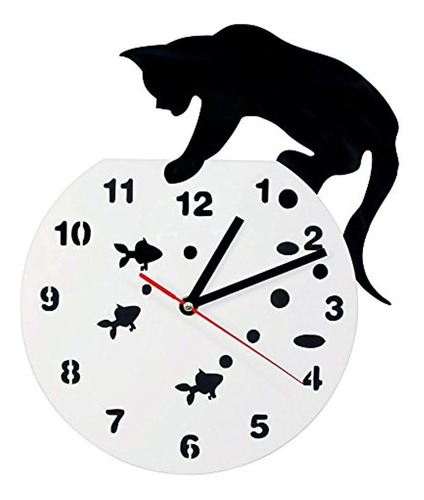 Reloj De Pared Gato Y Pez Decoración Del Hogar