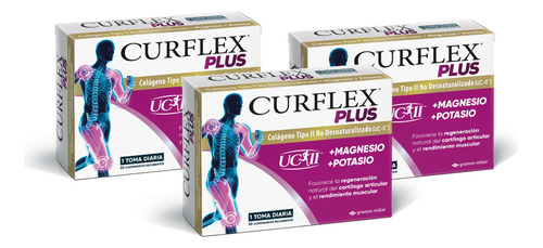 Curflex Plus Colágeno + Magnesio + Potasio 30compr X 3 Cajas