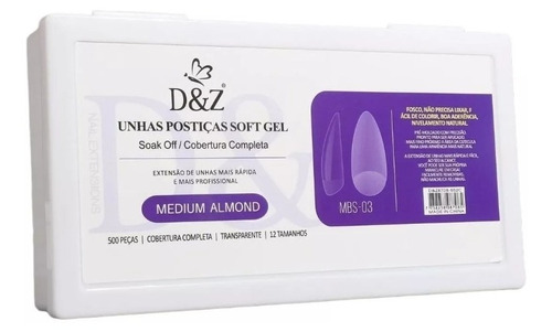 Unhas Postiças Soft Gel Almond Medium C/ 500un. - D&z