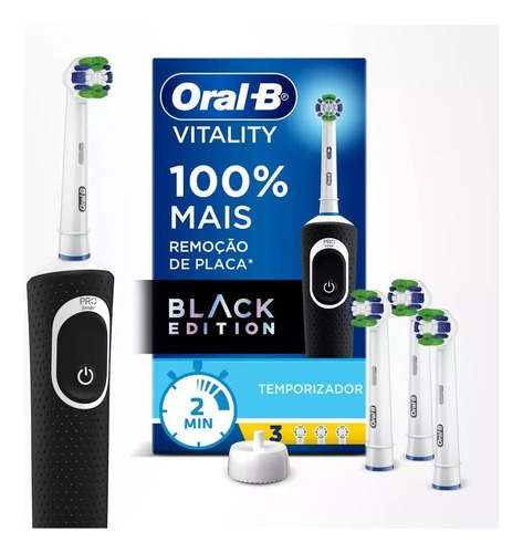 Escova Elétrica Oral B 3 Refis Bivolt Preto E Branco