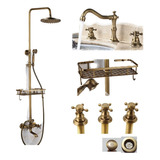 Set De Baño Bronce Con Ducha, Griferia Deck Doble Y Bidet