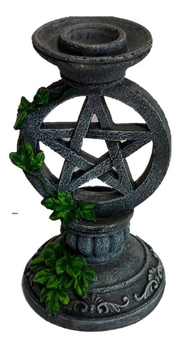 Castiçal Pentagrama Resina 12cm Altar Wiccaa Pedra