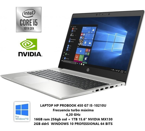 Hp Probook 450 G7 I5-10210u 16gb 256+1tb 15.6  Nvidia 2gb