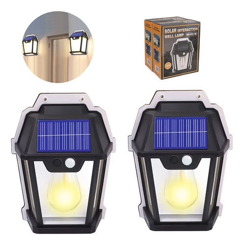 2pcs, Solar Exteriores Luz Cálida Impermeable Lámpara Pared