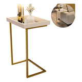 Mesa Apoio Lateral Com Sofá Espelho 4774branco/pés Dourado