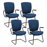 Kit 4 Cadeiras Fixa Ergonômica Pto Alta Flexi Poliéster Azul