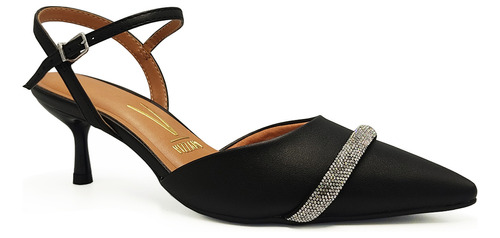 Scarpin Vizzano Salto Fino Mule Napa Preto Strass 1420.103