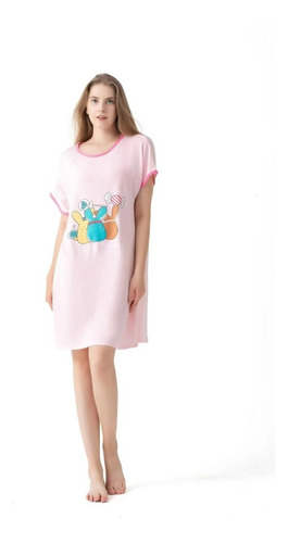 Pijama Mujer Camisa Larga Manga Corta Estampada. Qikun