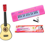 Kit Musical Mini Violão + Teclado Piano Infantil Rosa Menina