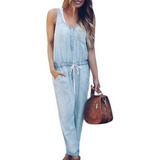 Mono Casual Jeans Pantalones Mujer Sin Mangas Pijama Denim