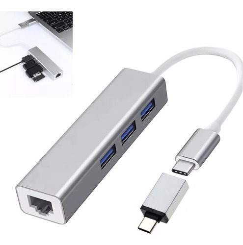 Adaptador Hub Ethernet Rj45 Red Lan Gigabit Usb C 3 Usb3.0