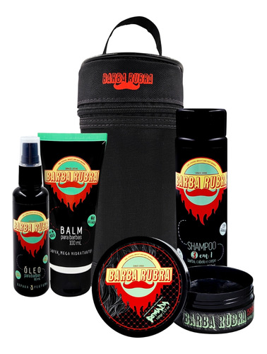 Kit Para Barba Rubra Necessaire Shampoo 3x1 Balm Óleo Pomada