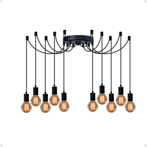 Luminária Pendente Lustre Industrial Aranha Spider 8 Fios 2m Cor Preto 110v/220v