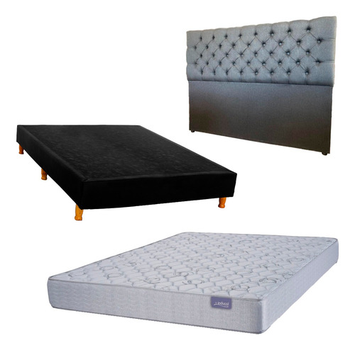 Sommier 2 Plazas Resortes + Respaldo Capitone Chenille