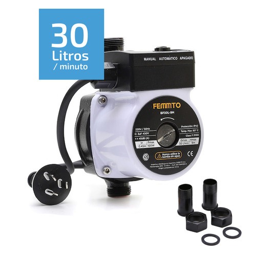 Bomba Presurizadora Femmto Altura Presion 9 Metros Agua  Negro Bp30l-9m  Automatico O Manual 100w 2 Baños