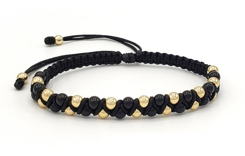 Pulsera Tejida Macrame Piedra Onix Oro Laminado 18k Iconic