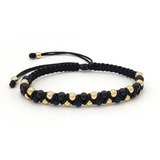 Pulsera Tejida Macrame Piedra Onix Oro Laminado 18k Iconic