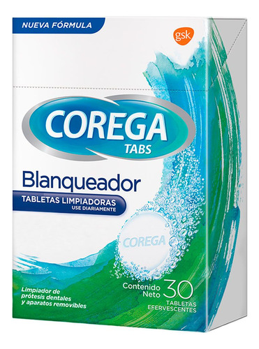 Corega Tabs Blanqueador 30 Tabletas Limpia Protesis Dental