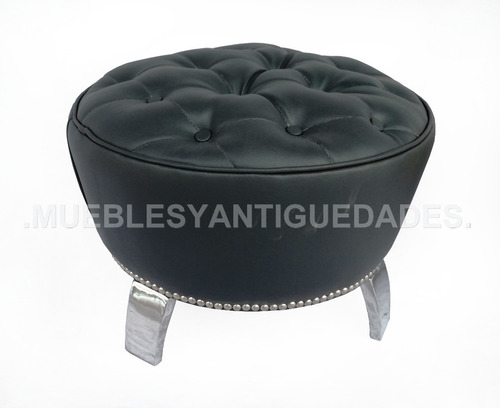 Puff Banqueta Banquito Ecocuero Negro Tachas (pc109m)