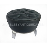 Puff Banqueta Banquito Ecocuero Negro Tachas (pc109m)