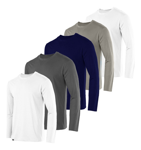 Kit 5 Camisetas Manga Longa Básicas Masculinas Slim Fitness