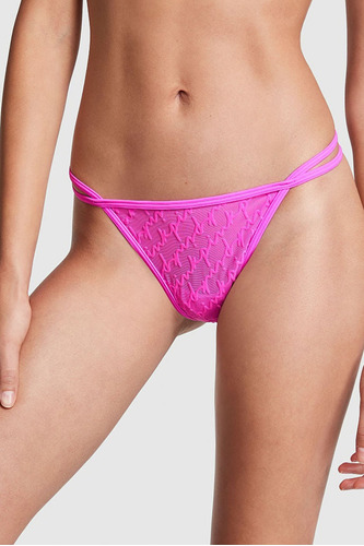 Calcinha Victorias Secret Pink Fio Dental Flocked Mesh Panty