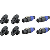 8 X Conector Plug Speakon Macho / Fêmea 4 Polos Kit Painel