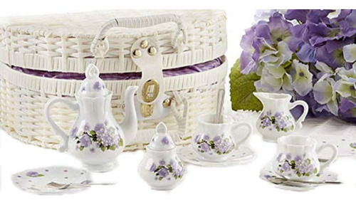 Delton Productos Purple Glory Flower Juego De Té De Porcel.